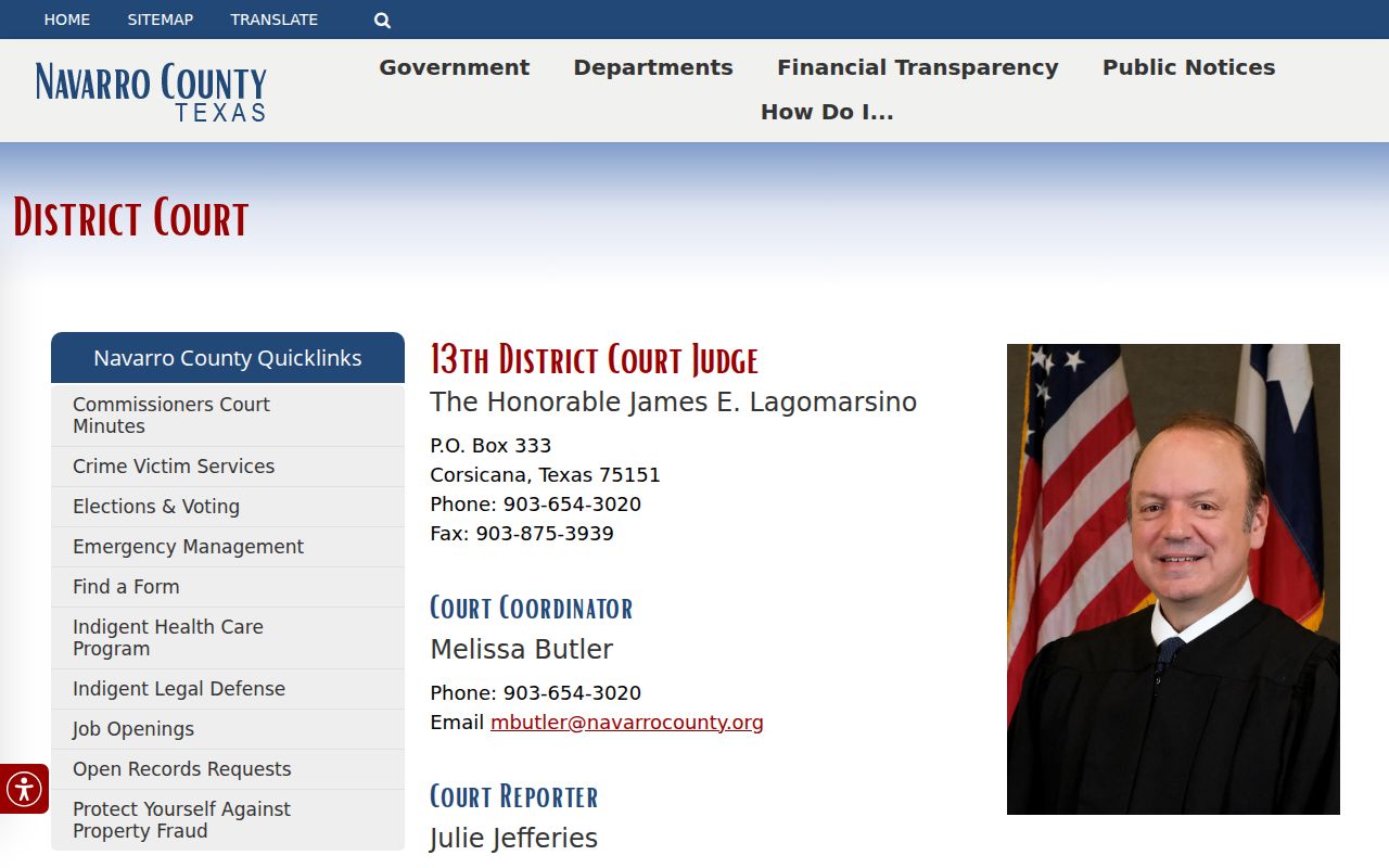 Navarro County civil docket source page for the 13th District Court