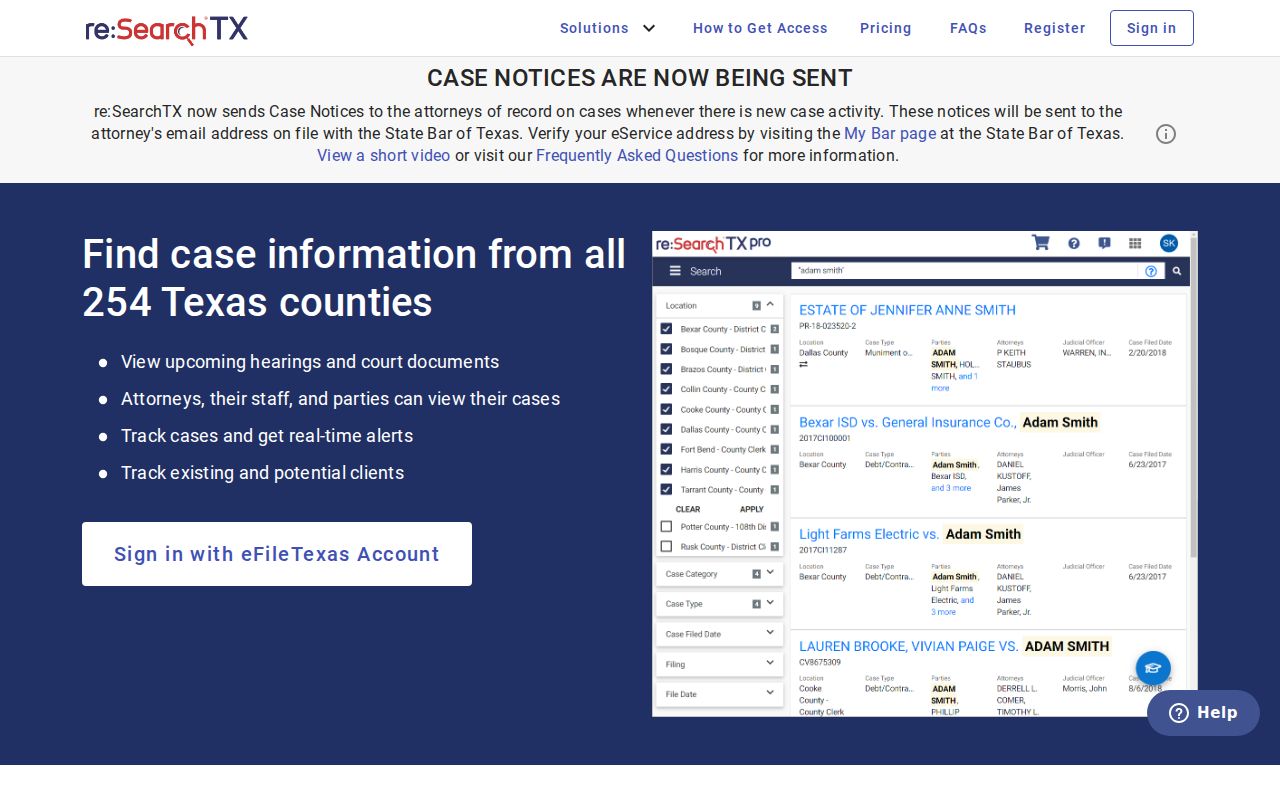 Navarro County case lookup through the re SearchTX statewide portal
