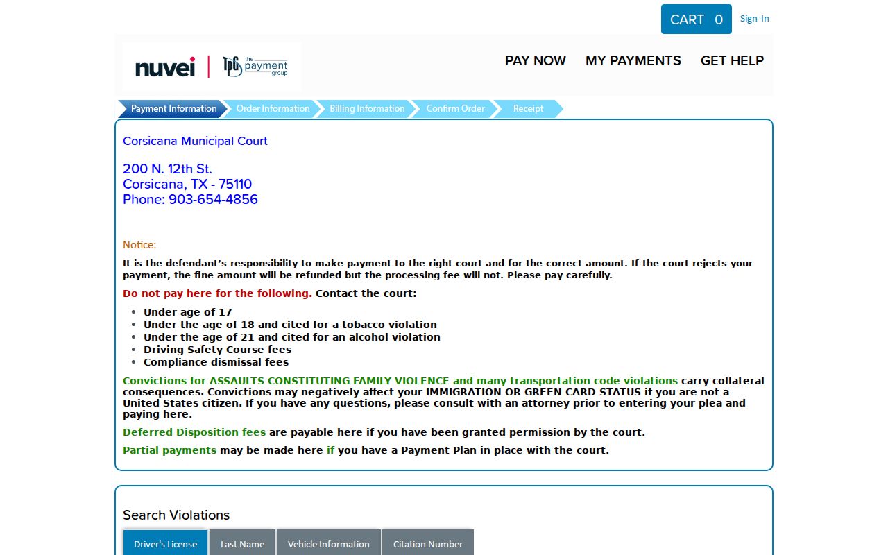 Corsicana court docket payment search screen
