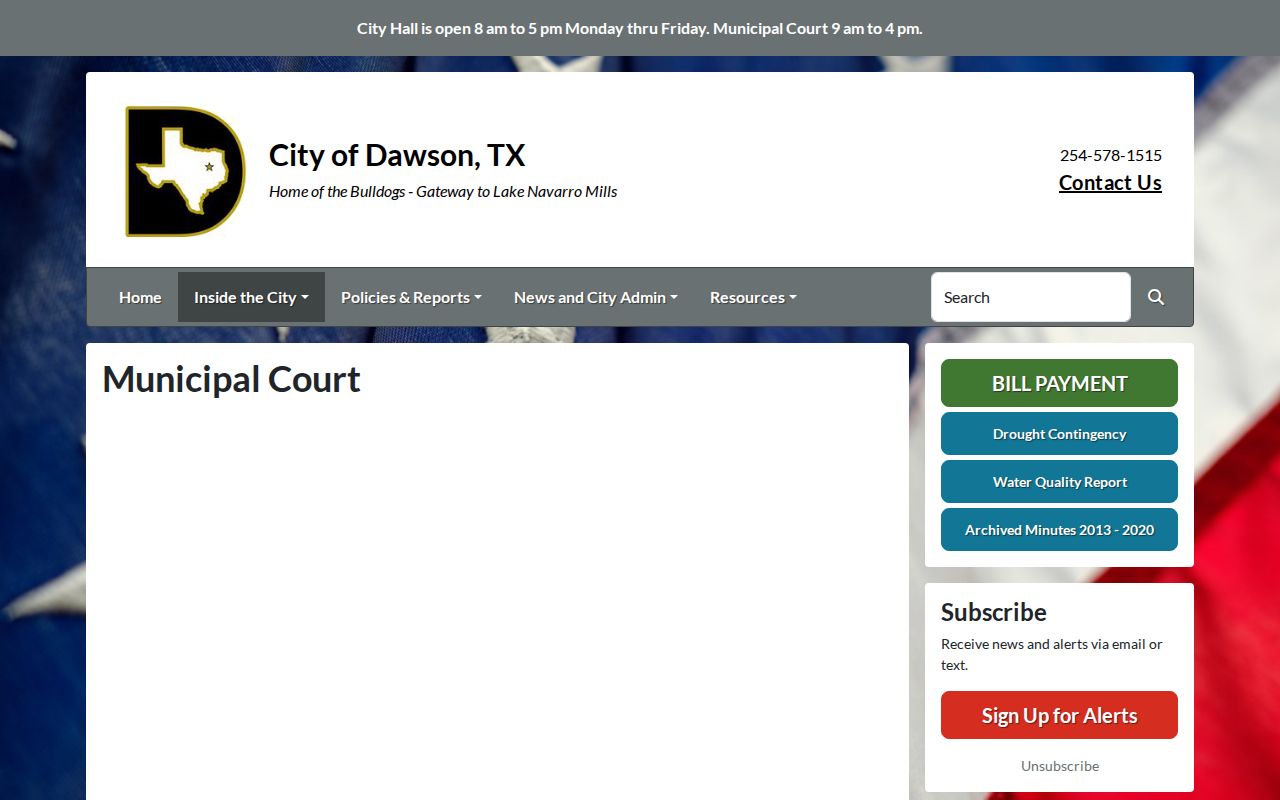 Dawson court docket municipal court page and hours
