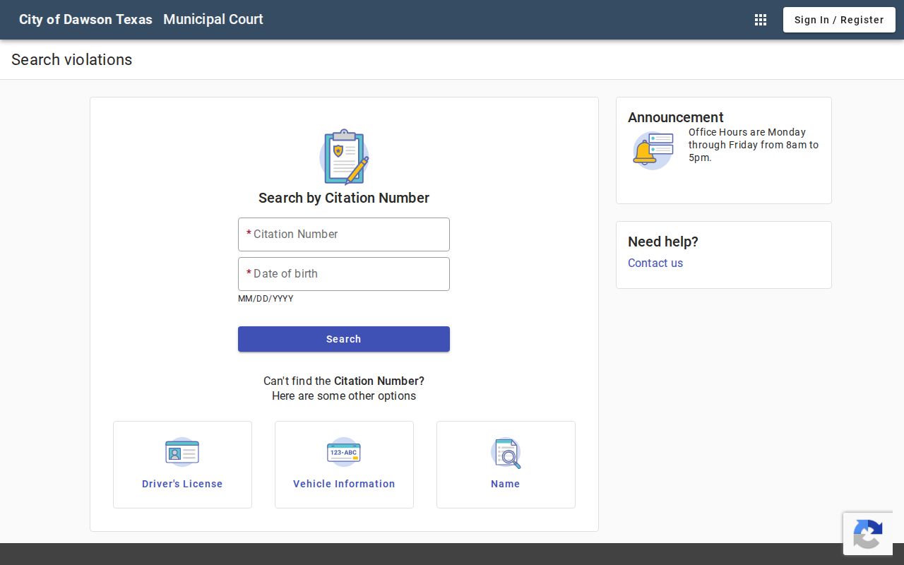 Dawson court docket six public citation search modes