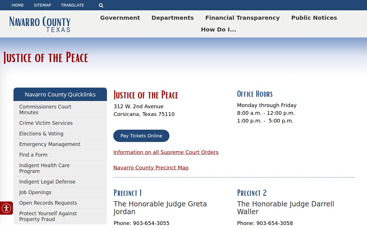 Navarro County justice courts and public docket resources